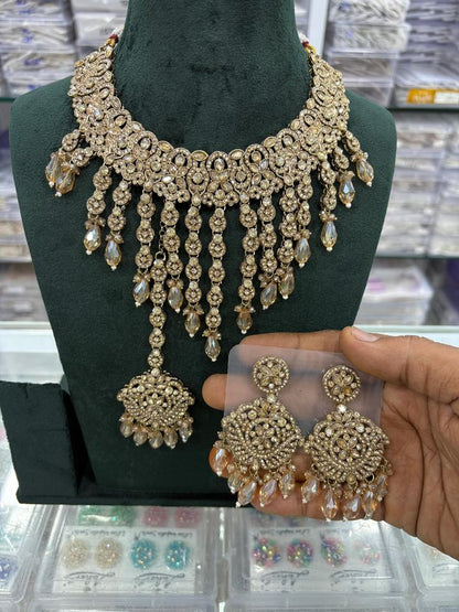 Elegant Kundan Crystal Pearl Necklace Set™